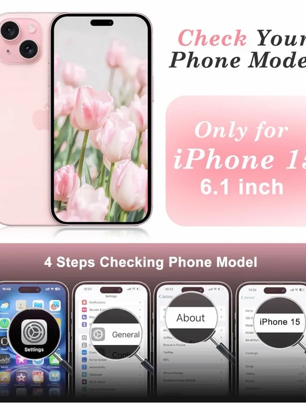 NIB - Pink Tulip Protective iPhone 15 Case with Floral Design